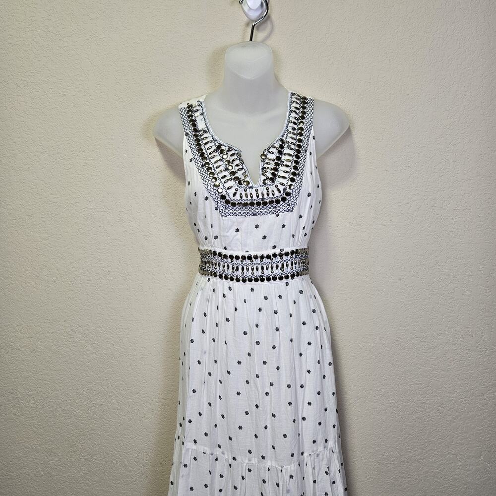 Oasis Maxi Dress 14 Embroidered White Black Beaded Embellished Floral Cotton - Picture 3 of 16